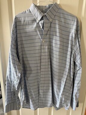 Mountain Khakis Light Blue and White Striped Button-Down Shirt